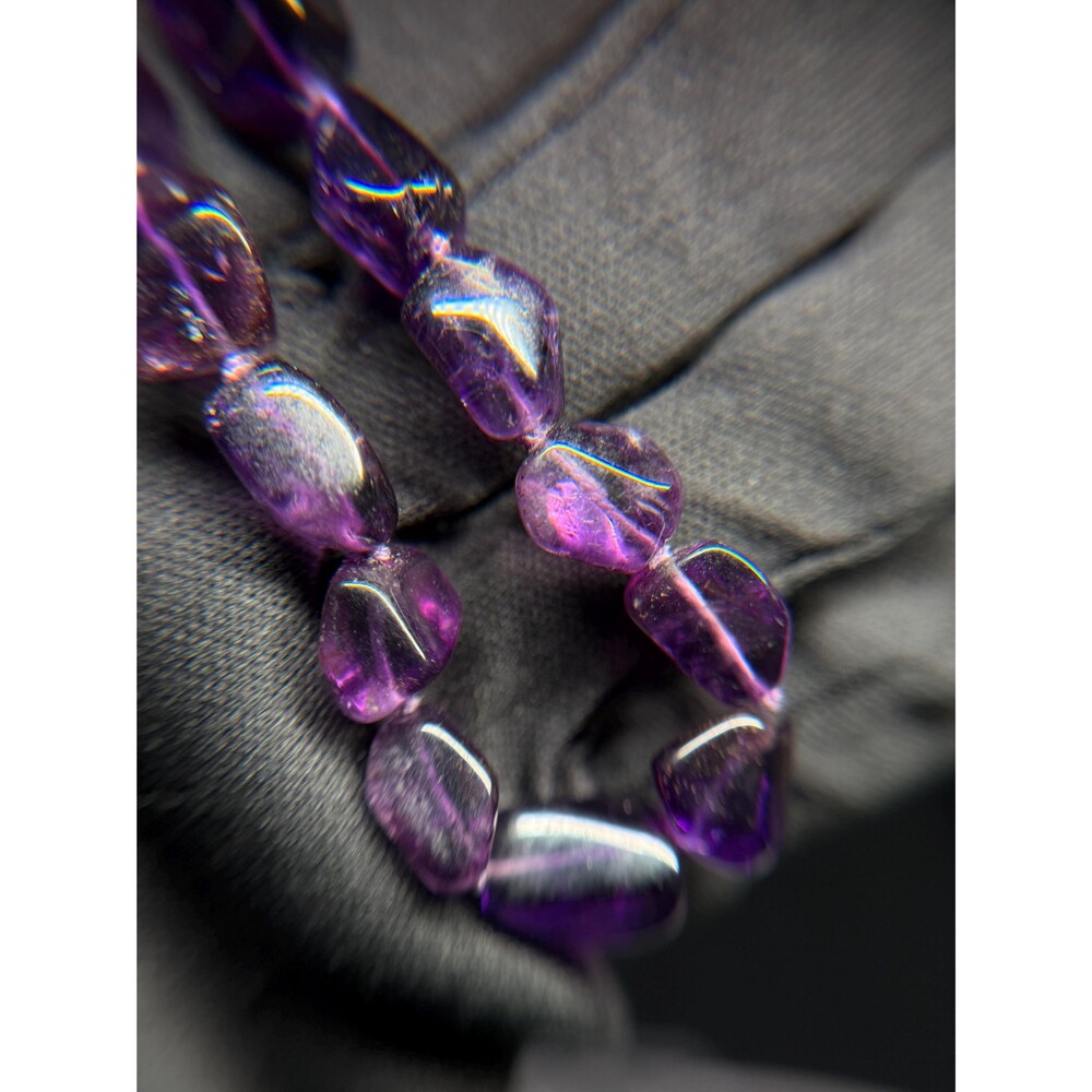 14K Gold Clasp Natural Amethyst Nugget Bead Necklace 16"